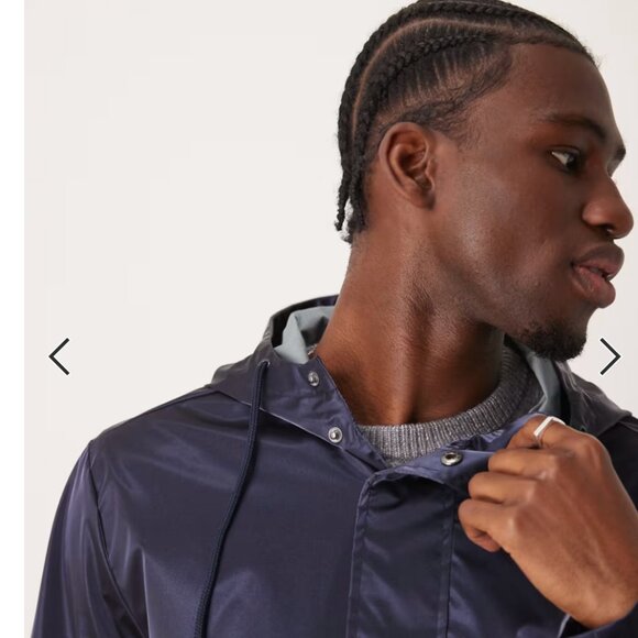 ASOS DESIGN shower resistant rubberized rain jacket in metallic blue - M - Picture 3 of 6